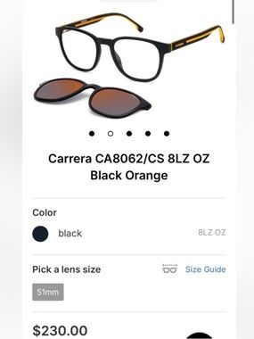 Carrera CA 8062/CS 8LZ99 Black Orange Glasses NWOT Polarized Clip On 51-19-145